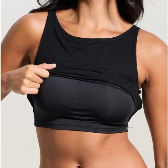 NEW! NWT Klassy Network Ribbed Dainty Boat Neck Black Cropped Brami sz XL - Picture 2 of 3